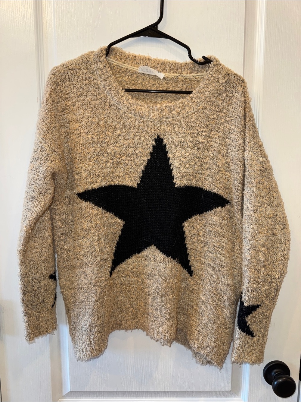 Neutral Star Crewneck Sweater - Black Star Accent